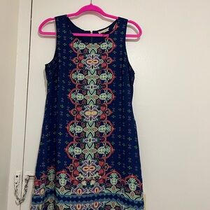 Artisan Ny Blue and Green Patterned Mini Dress